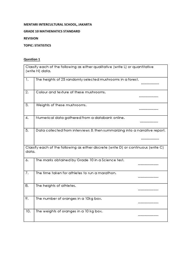 Grade 10 Math Statistics Review | PDF