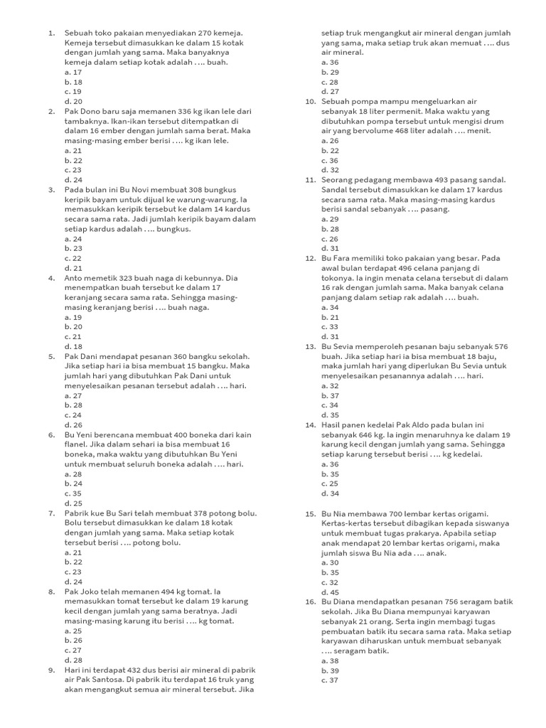 Soal Cerita Pembagian Pdf