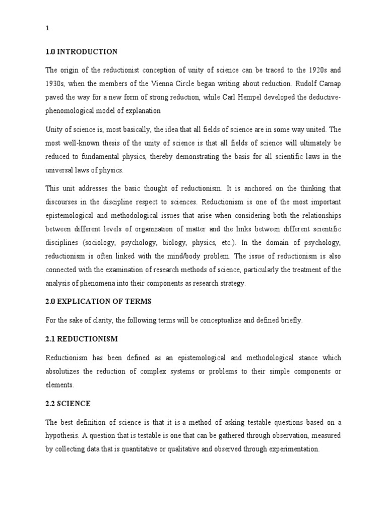 Body of reductionism and the unity 5 2 pdf