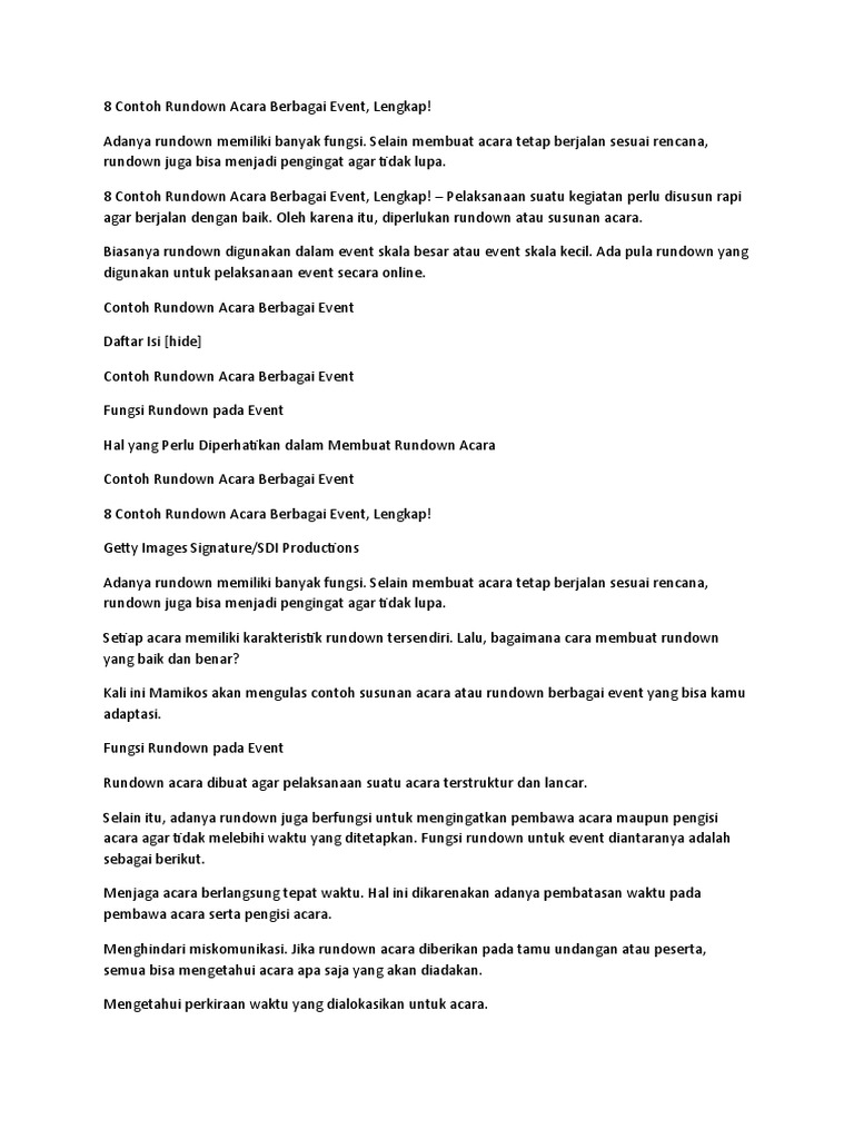 Contoh Rundown Acara Berbagai Event | PDF