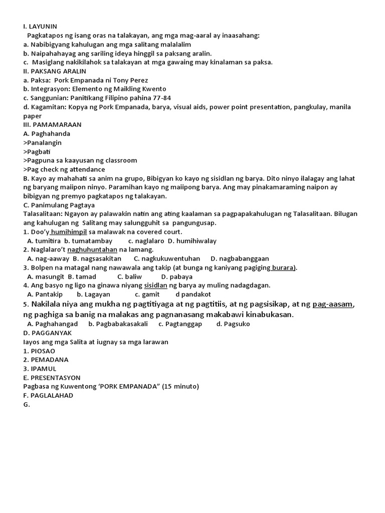 Lesson Plan Pork Empanada | PDF