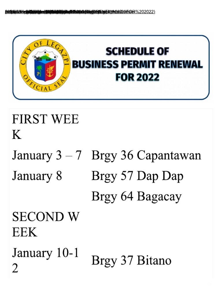 SCHEDULE OF RENEWAL FOR 2022 Legazpi City PDF