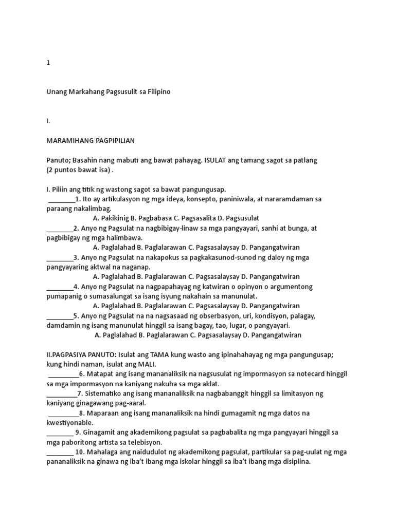 Exam in Piling Larang | PDF