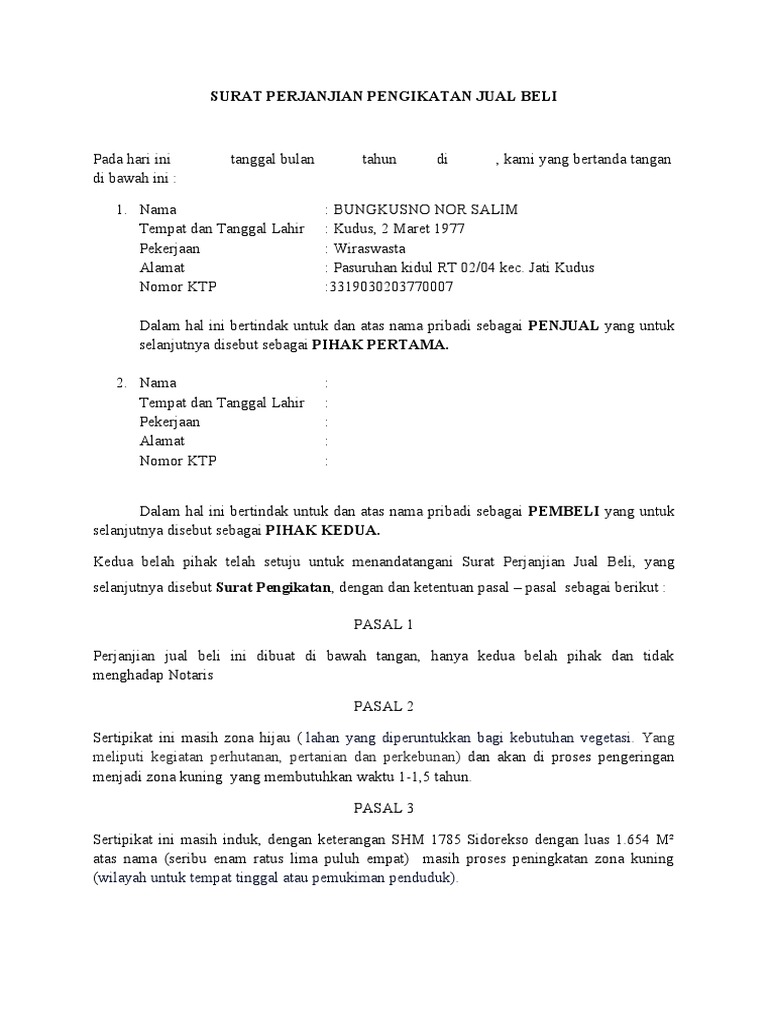 Surat Perjanjian Pengikatan Jual Beli | PDF