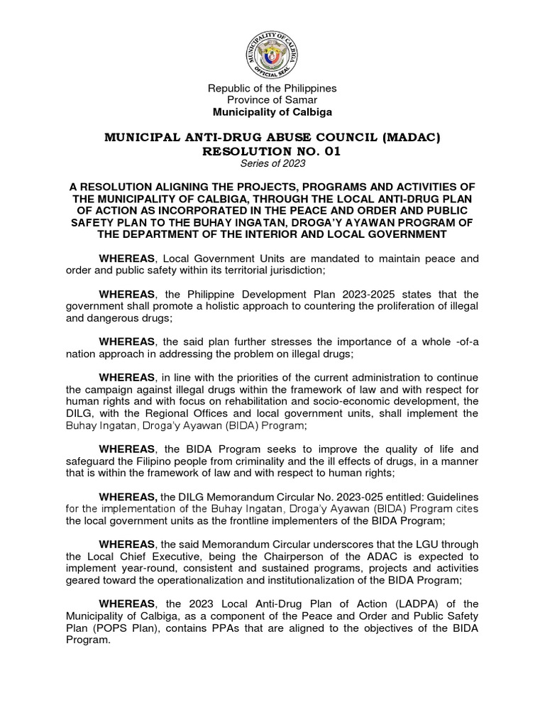 Calbiga's MADAC Resolution on BIDA Program | PDF | Government | Justice