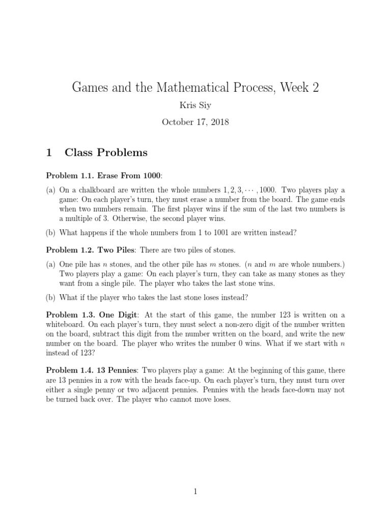Mathematical Games and Strategies | PDF