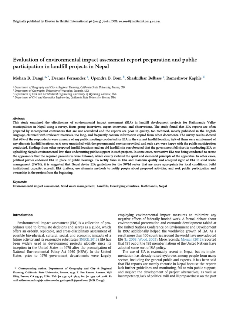 Evaluation of Environmental Impact Assessment Report Preparation and
