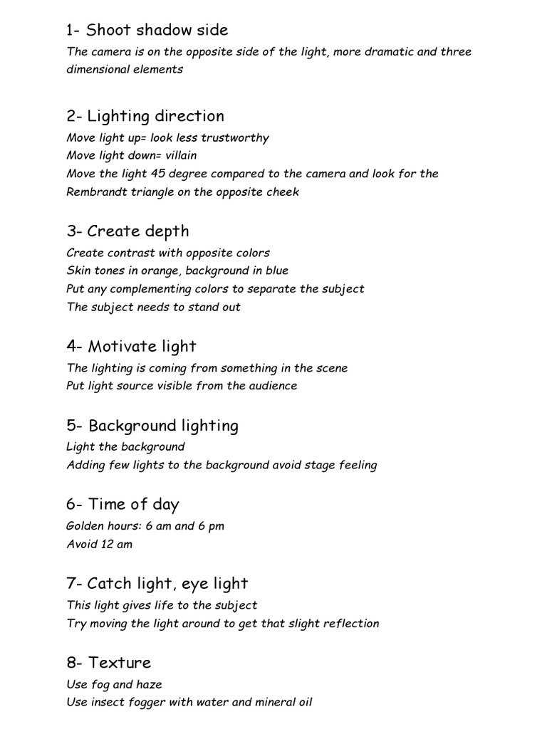 Cinematic Lighting Techniques Explained | PDF