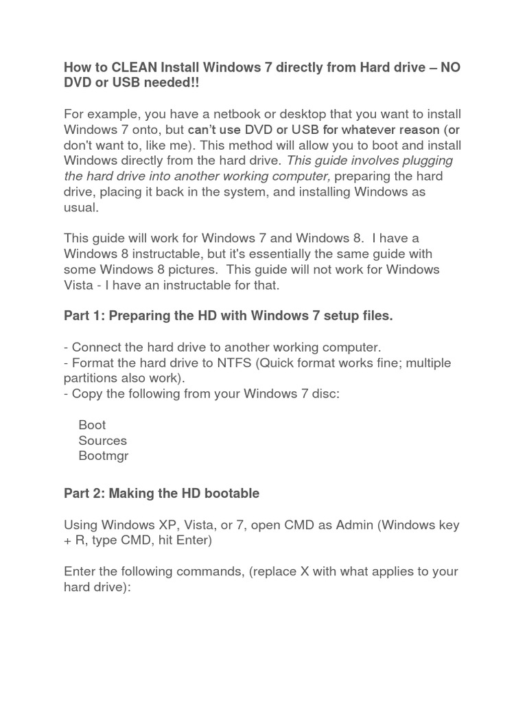 Install Windows 7 Directly From Hard Drive PDF