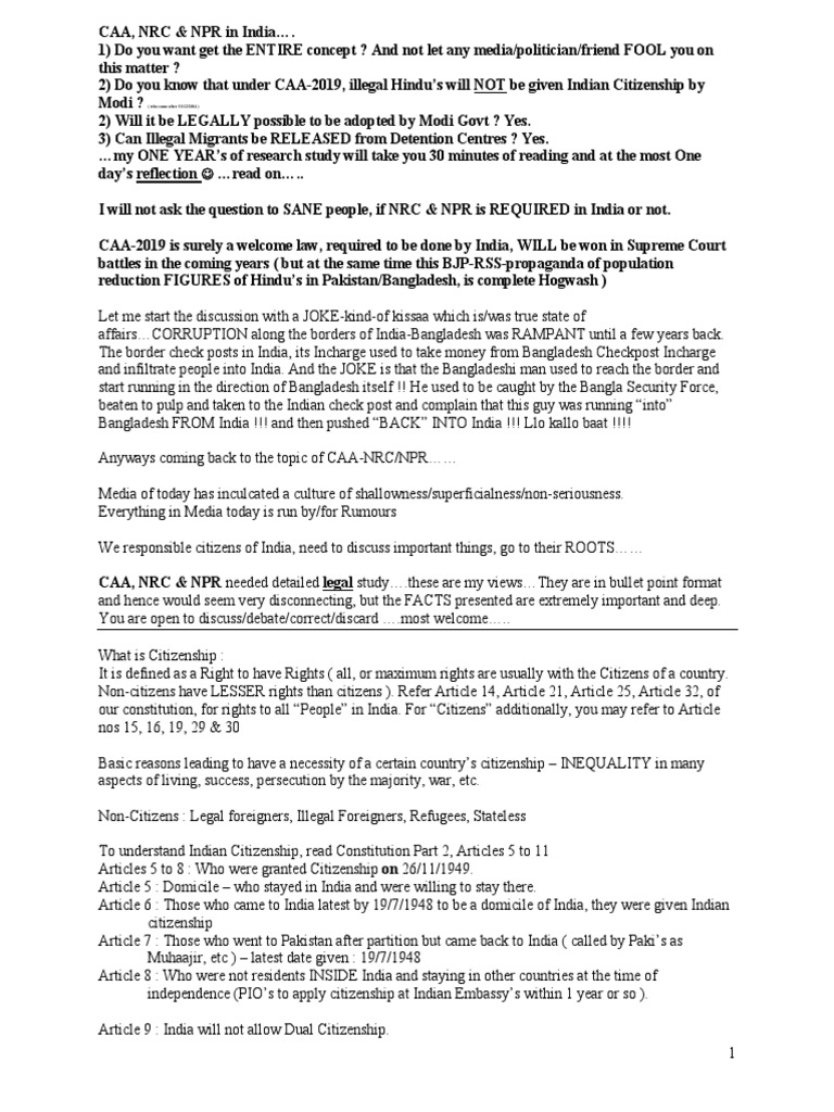 Understanding CAA, NRC & NPR in India | PDF | Government | Justice