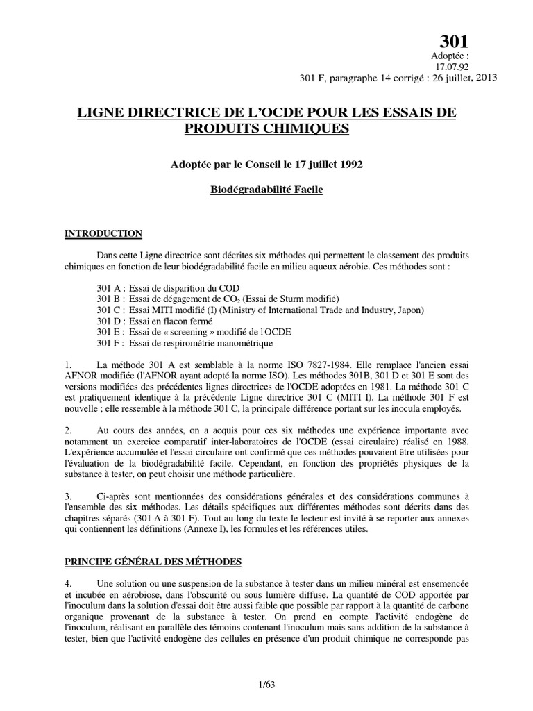 Lignes Directrices de l'OCDE Pour L'essai Des Produits Chimiques | PDF