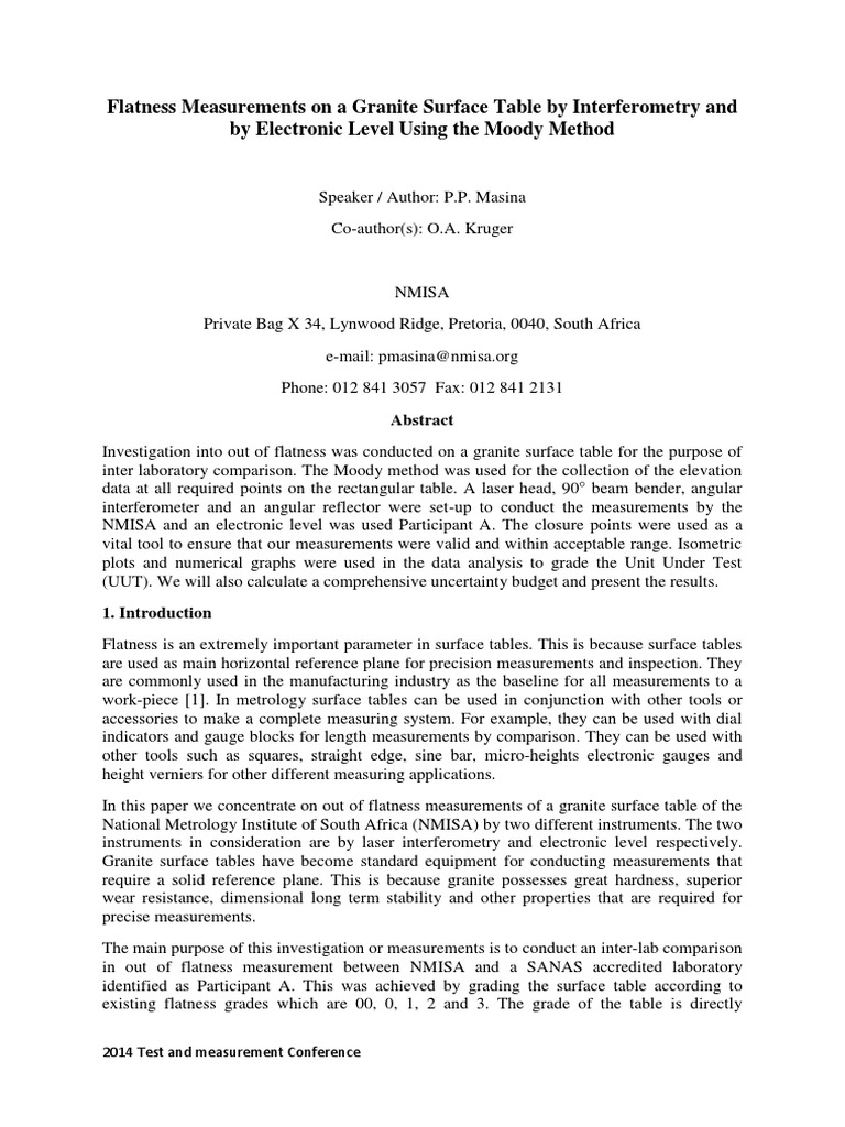 M205 Flatness Measurements by Interferometry Using The Moody Method