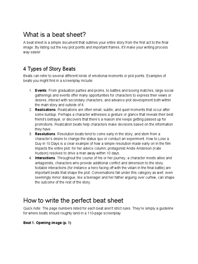 How To Write The Perfect Beat Sheet | Download Free PDF | Plot ...