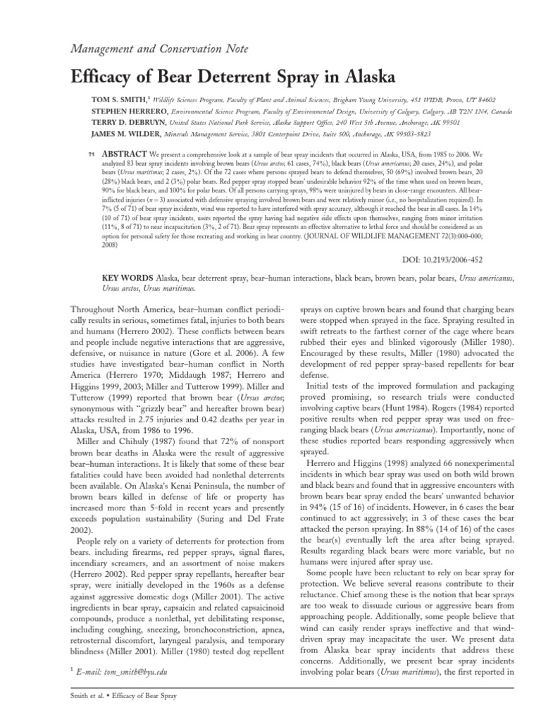 Efficacy of Bear Deterrent Spray in Alaska PDF