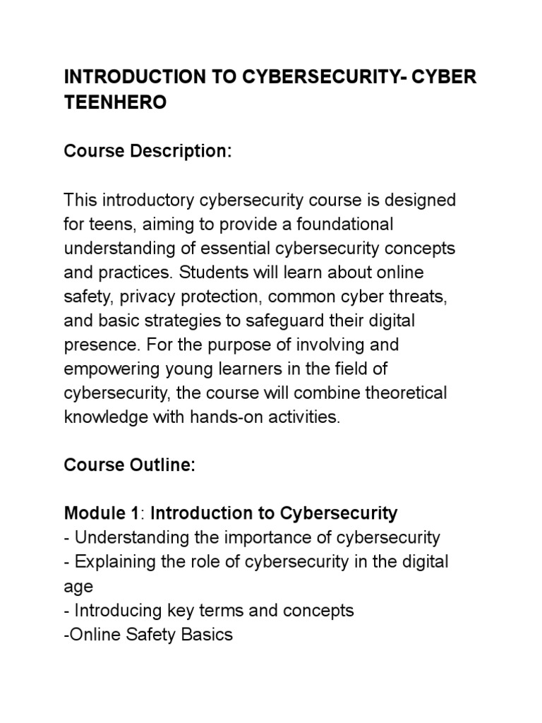Teen Cybersecurity Course Overview | PDF | Computer Security | Security