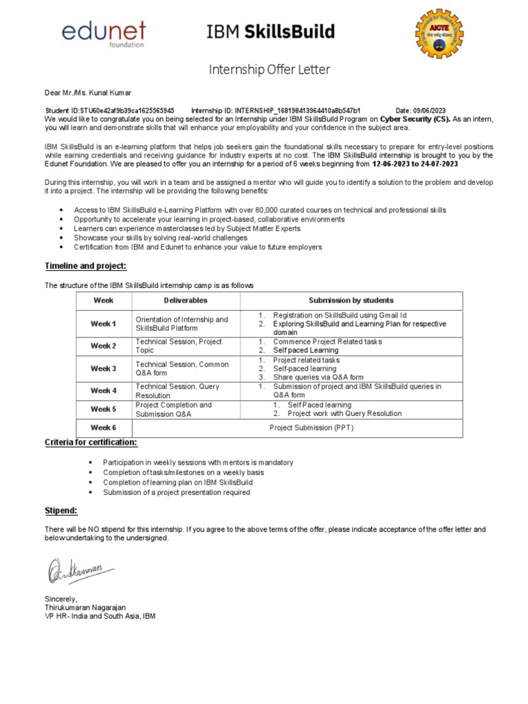 IBM SkillsBuild Cybersecurity Internship | PDF | Career & Growth ...