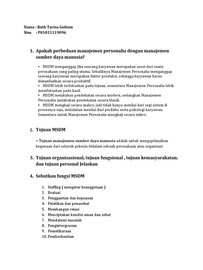 Perbedaan MSDM dan Manajemen Personalia | PDF