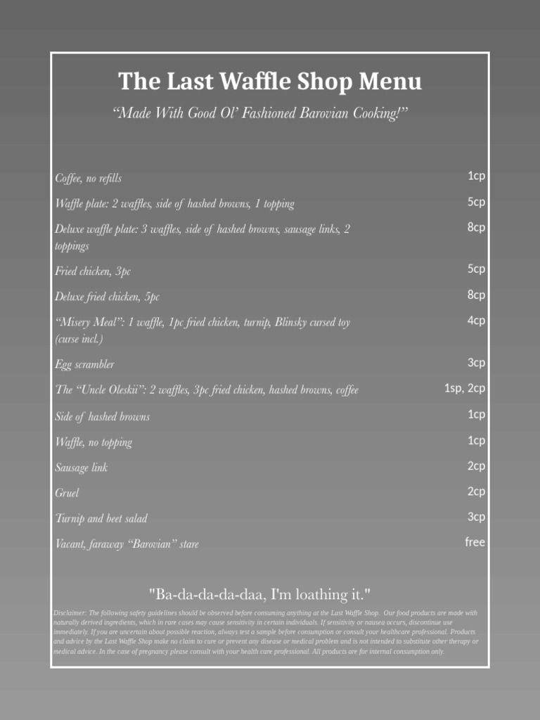 Last Waffle Shop Menu PDF Food And Drink Foods