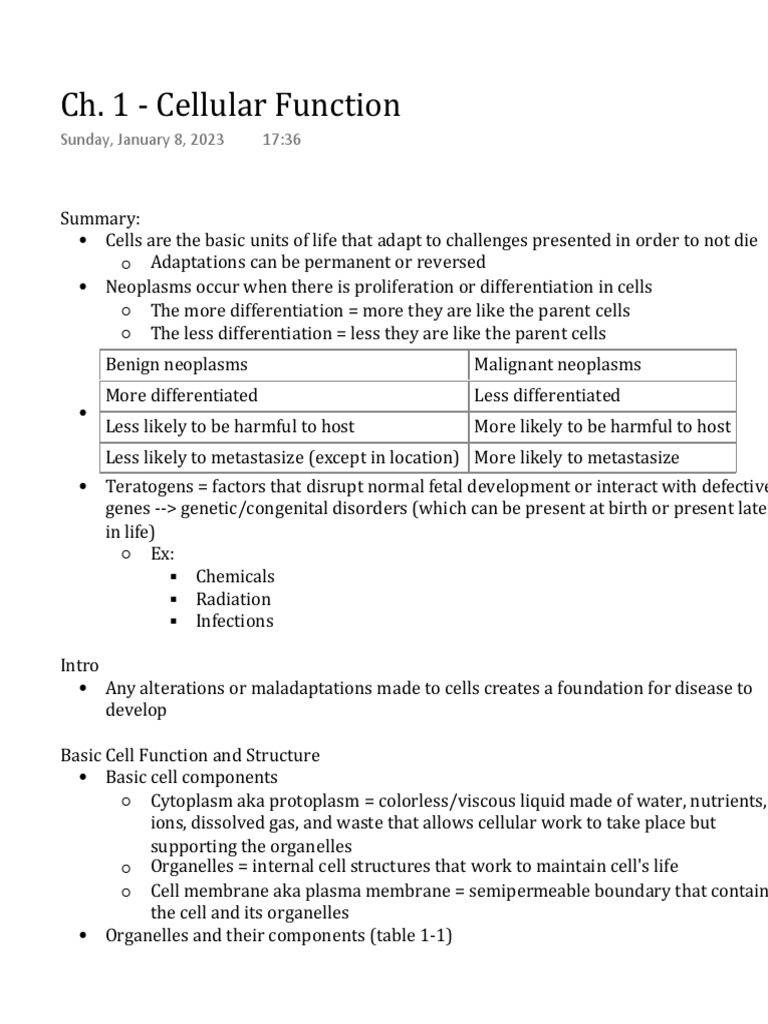 Ch. 1 - Cellular Function | PDF | Genetic Disorder | Cell (Biology)