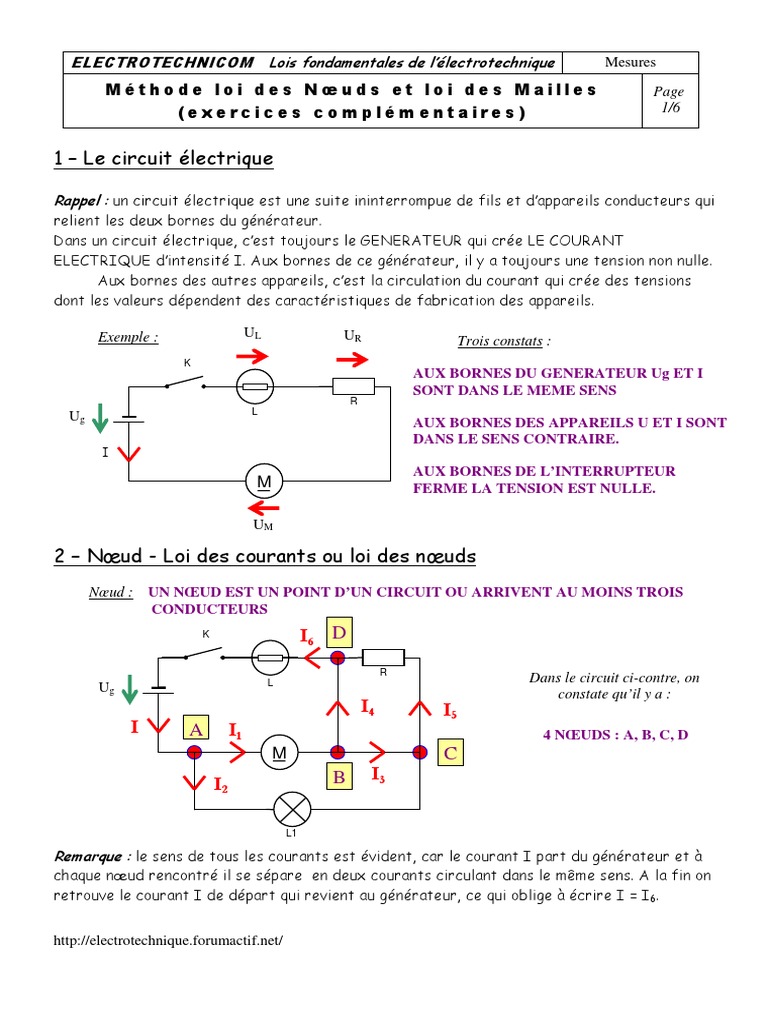 EXERCICES Et Methode Loi Des Noeuds Et Mailles PDF — free download