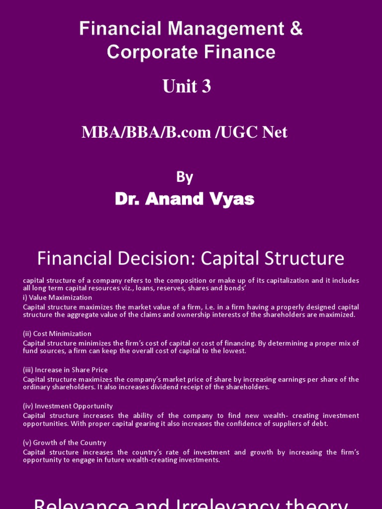 Unit 3 Financial Management & Corporate Finance | PDF | Capital ...