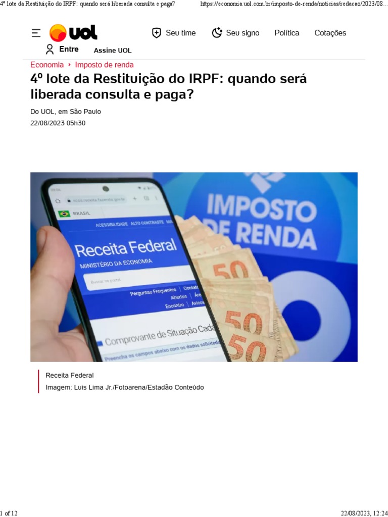 4º Lote Da Restituição Do IRPF Quando Será Liberada Consulta e Paga