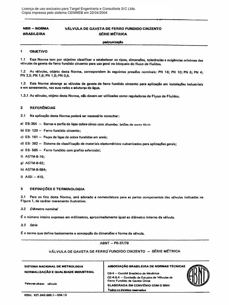 Abnt nbr 12321 valvula de gaveta de ferro fundido cinzento pdf