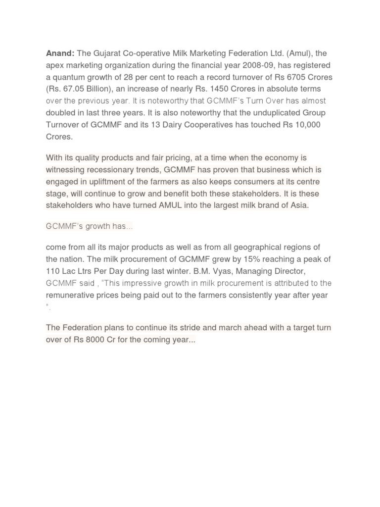 Amul's Record Growth in 2008-09 | PDF
