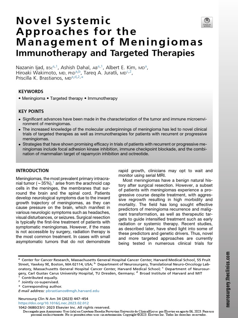 Novel Systemic Approaches For The Management of Meningiomas | PDF ...