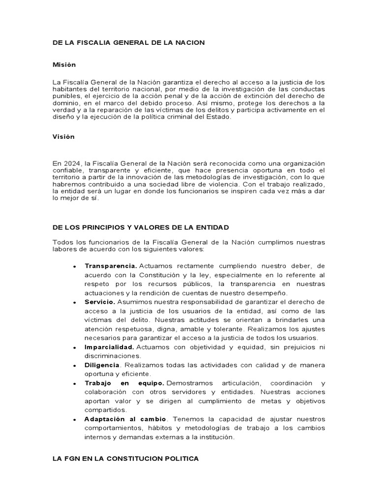 De La Fiscalia General de La Nacion - Misión y Visión | PDF | Fiscal | Juez