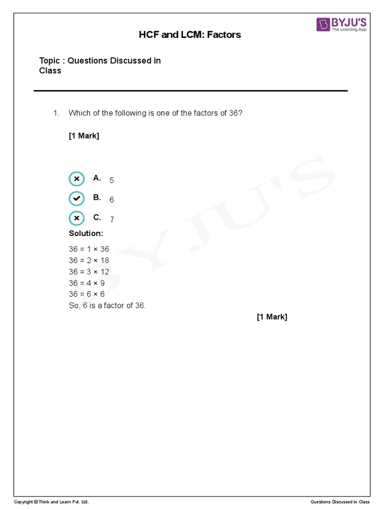 HCF and LCM Factors _In class PDF