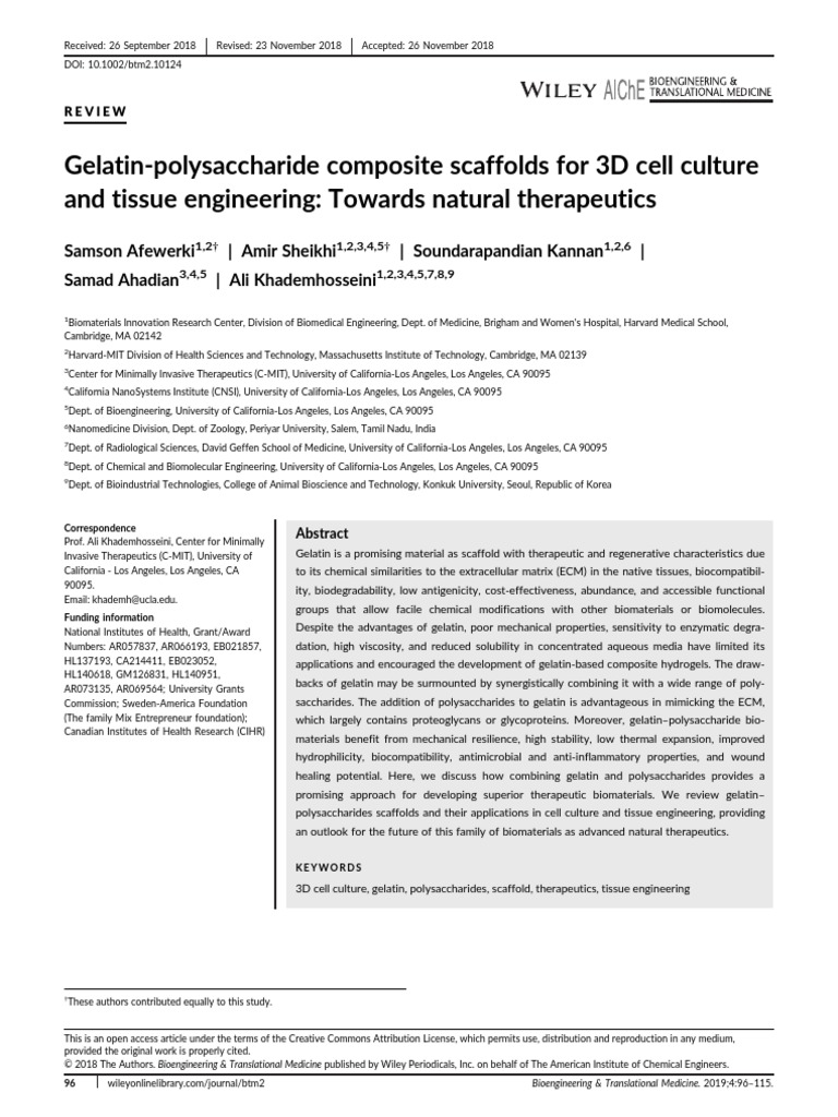 Gelatin Polysaccharide Composite Scaffolds For 3D Cell Culture and Tissue Engineering Towards