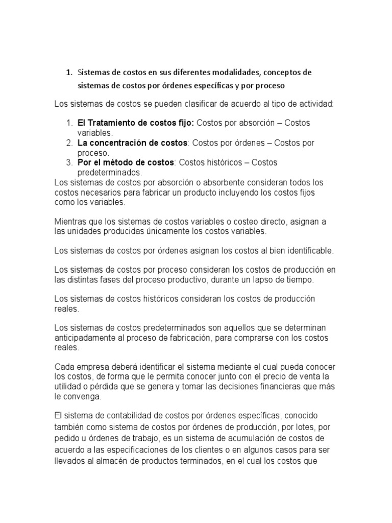 Tipos de Sistemas de Costos en Contabilidad | PDF | Costo | Negocios ...