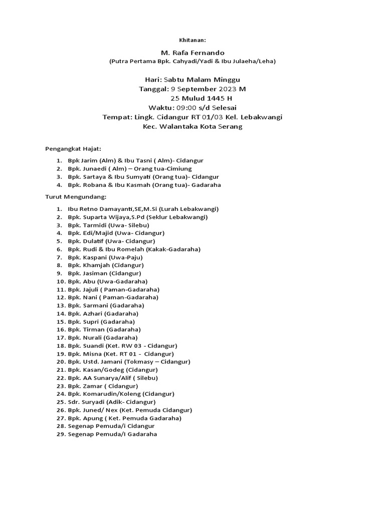 Undangan Khitanan M. Rafa Fernando | PDF
