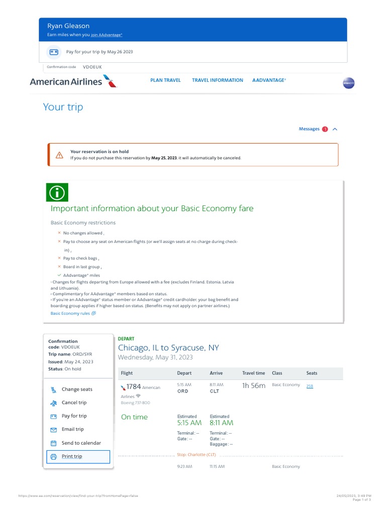 Your Trip View Reservations On Aa Com American Airlines PDF
