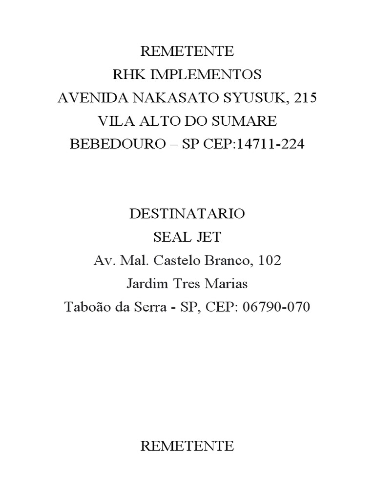 Endere os Para Sedex PDF