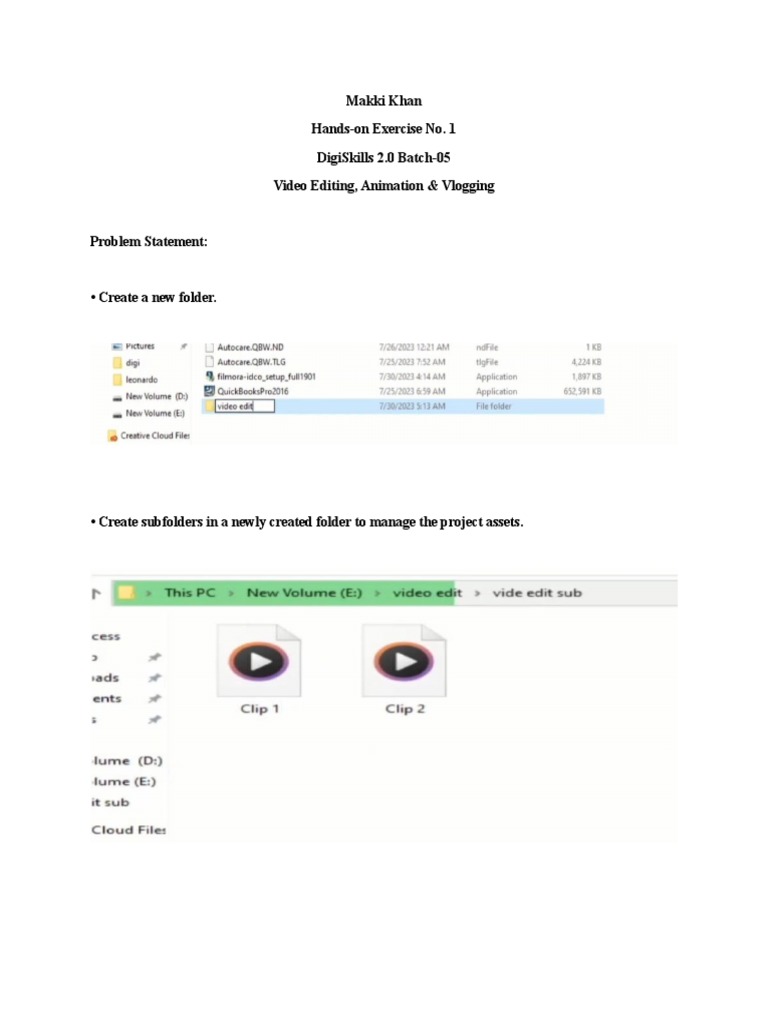 video editing exercise 1 PDF