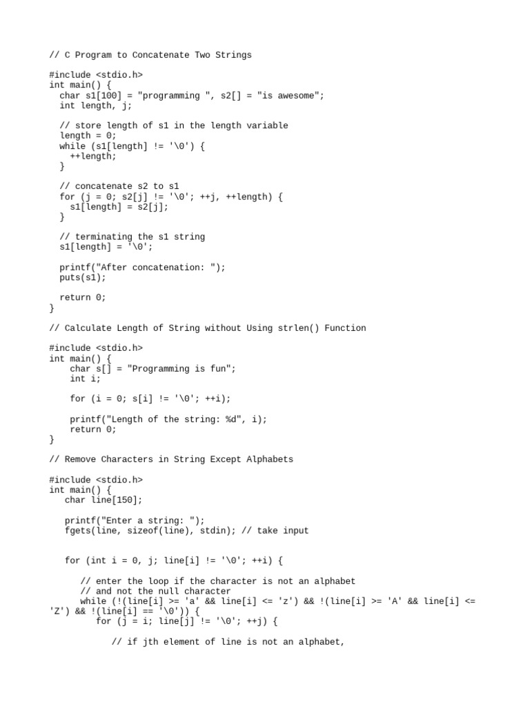C Style Concatenate, Calculate Length, Remove Characters in Strings PDF