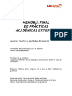 Modelo de Memoria Final de Prácticas Académicas Externas - Semipresencial