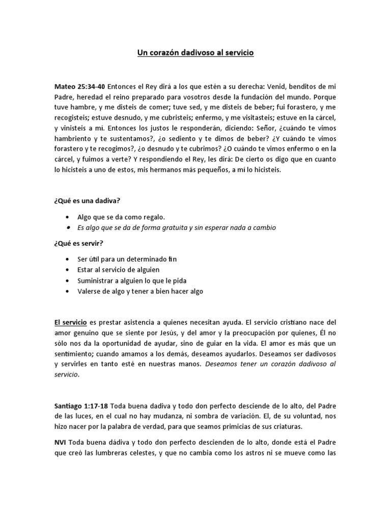 Un Corazón Dadivoso Al Servicio | PDF | Jesús | Salvación