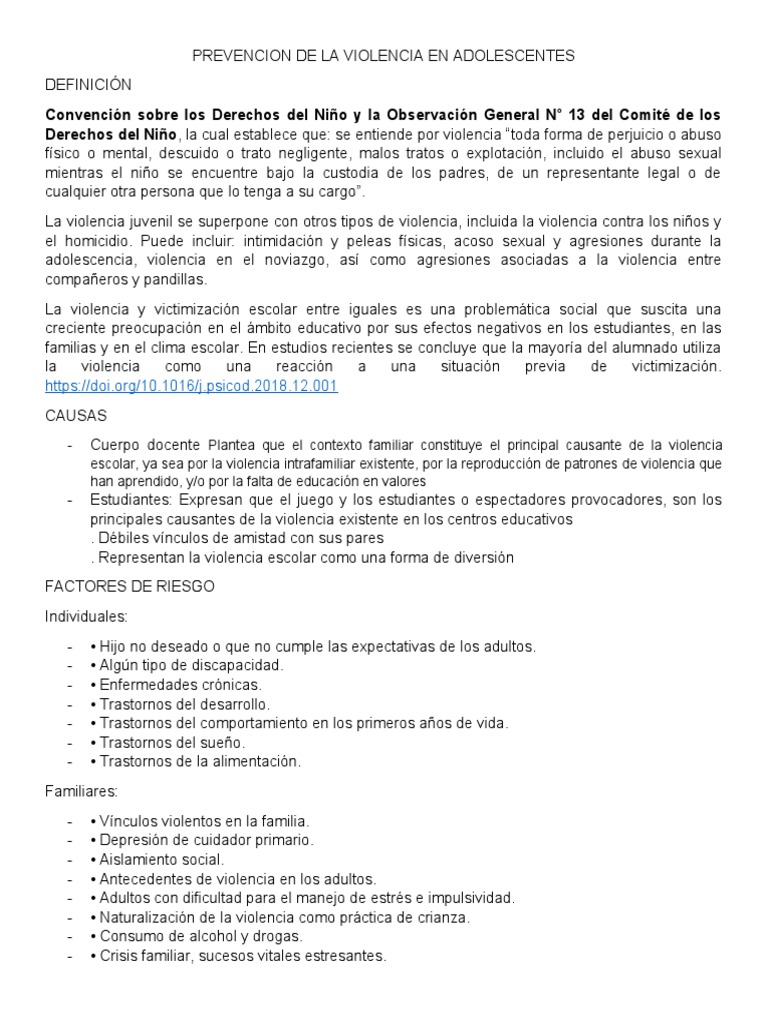 PREVENCION DE LA VIOLENCIA EN ADOLESCENTES | PDF | Violencia | Empatía