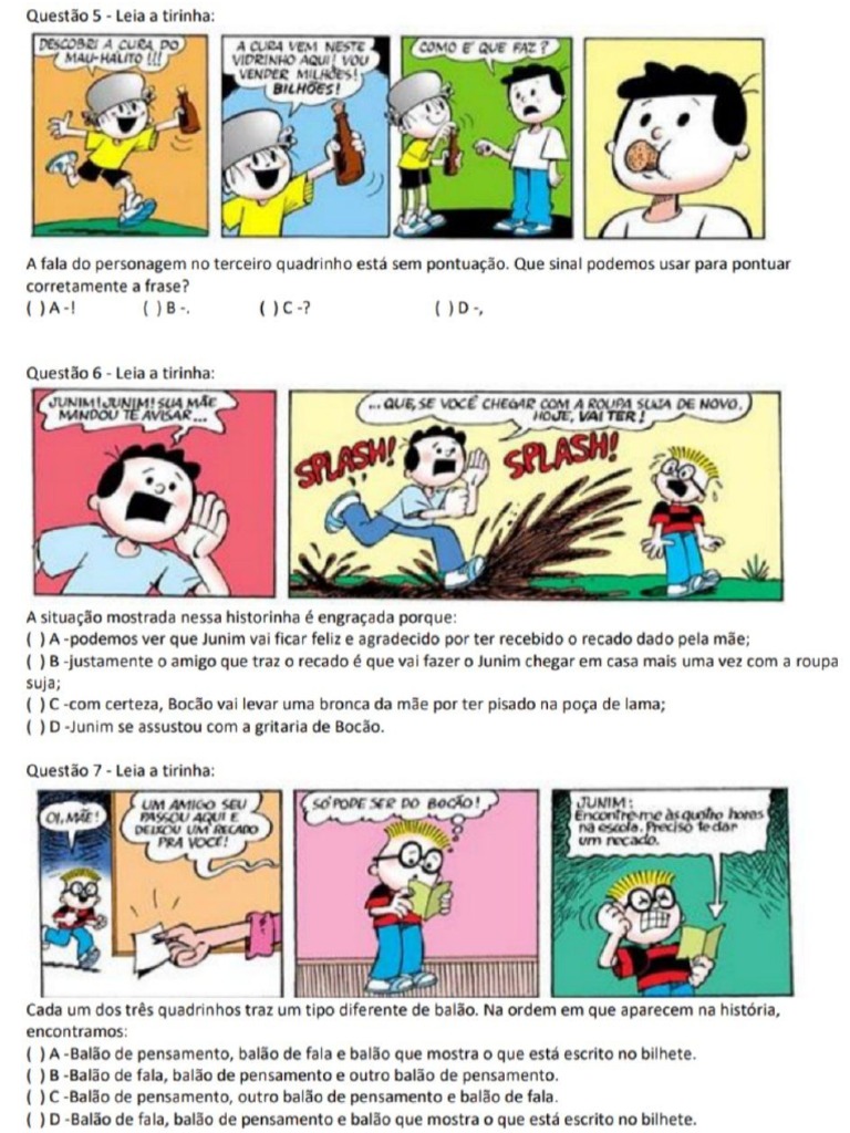 'Tirinhas Menino Maluquinho Interpretação . | PDF