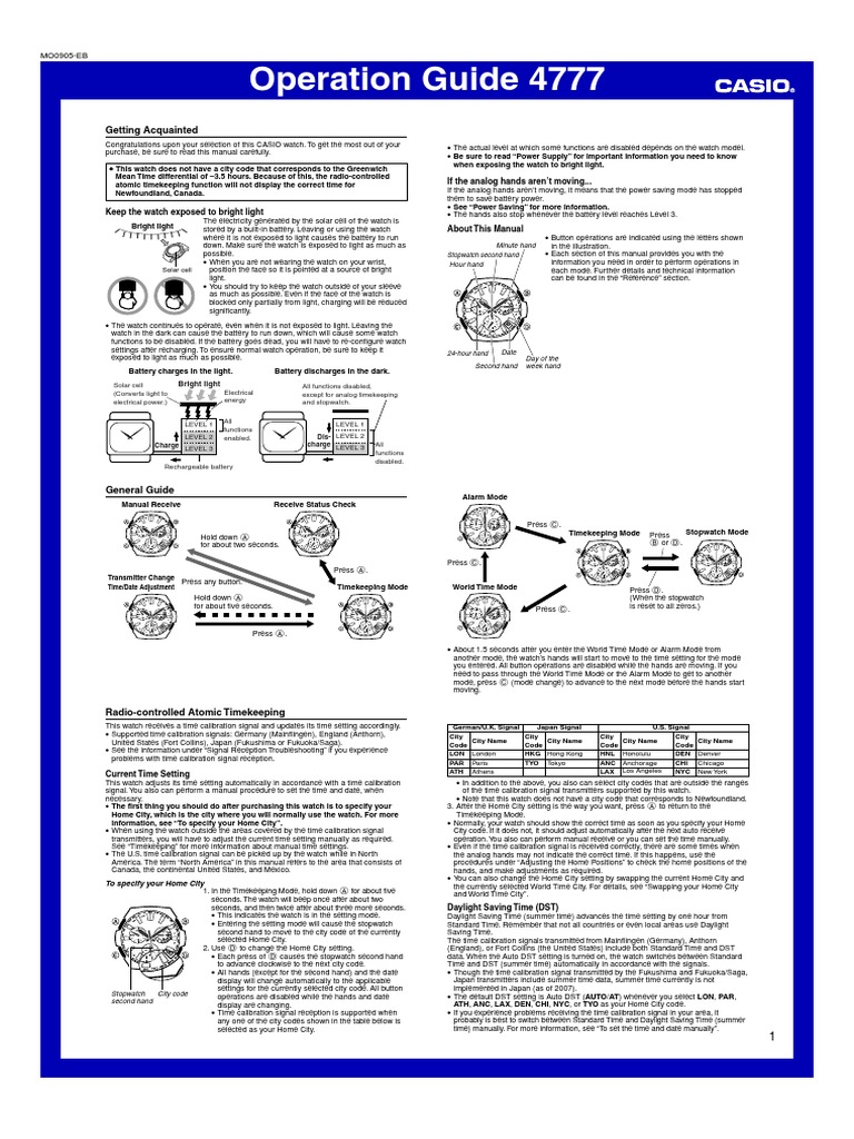 Casio 4777 Manual | PDF | Watch | Daylight Saving Time
