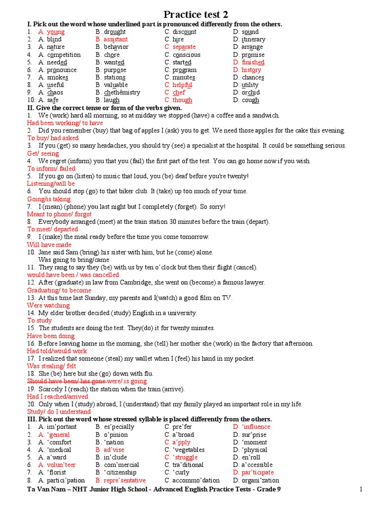 Advanced Practice Test 2 Pdf Vietnam Sun