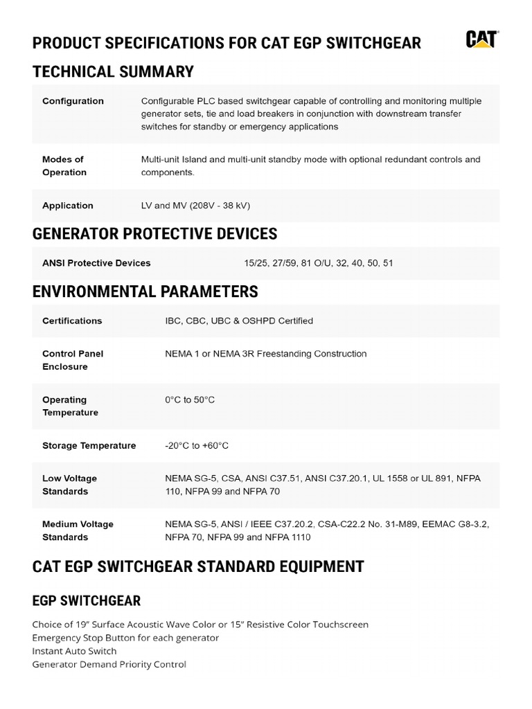 Cat Switchgear Manual , Switchgear and Paralleling ControlsOperation ...