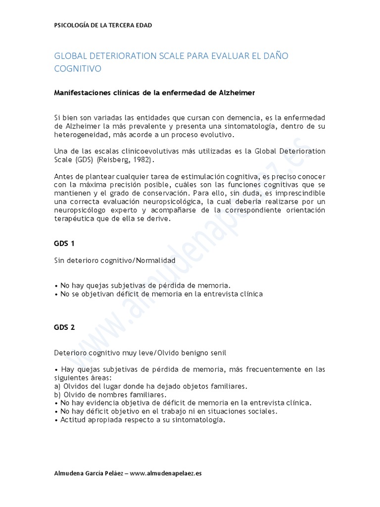 Global Deterioration Scale para Evaluar El Daño Cognitivo ...
