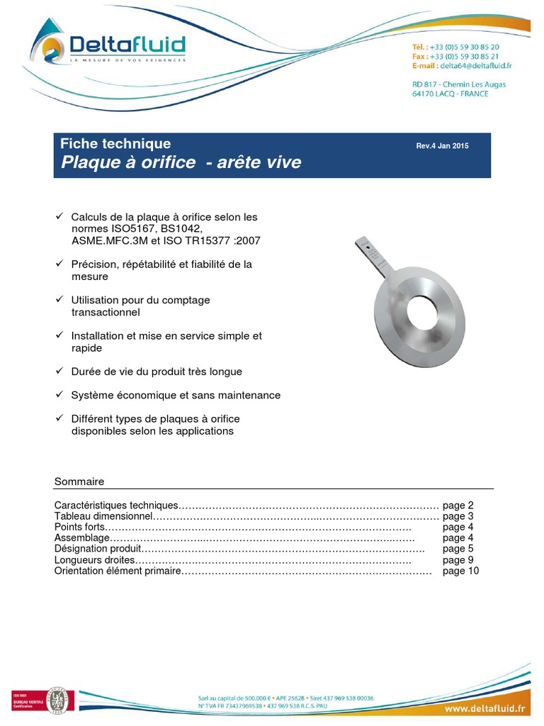 Fiche Technique Plaque à Orifice | PDF
