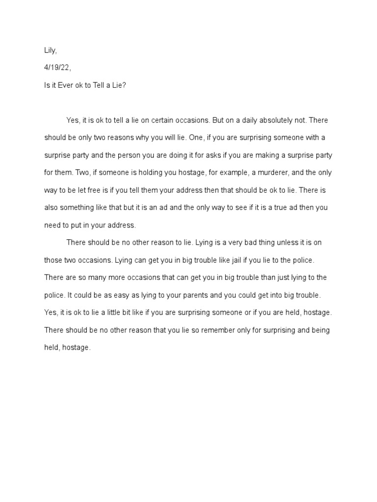 Is it Ever ok to Tell a Lie | PDF