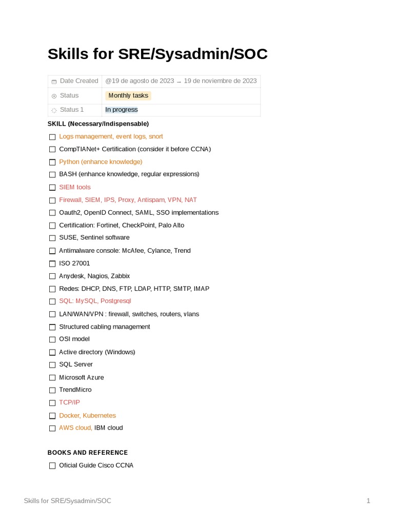 Skills For SRESysadminSOC | PDF