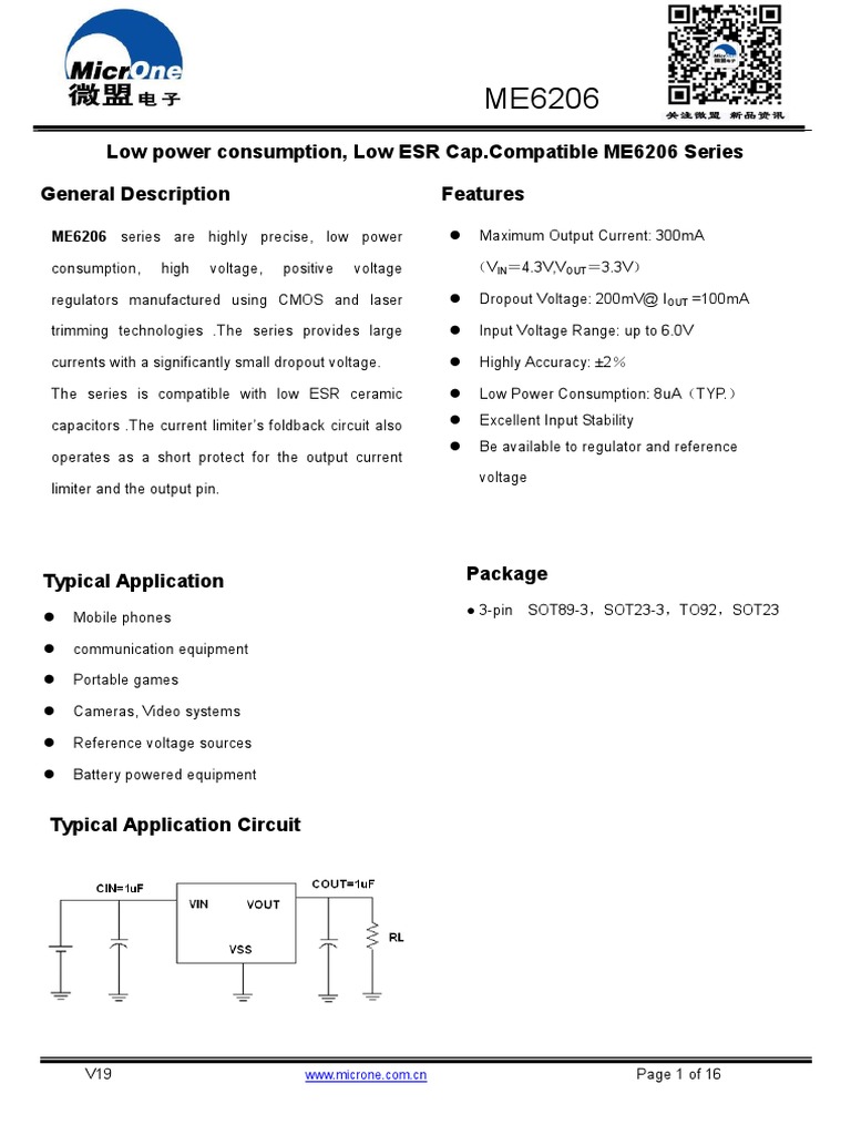 ME6206 Microne PDF Power Supply Electronic Engineering